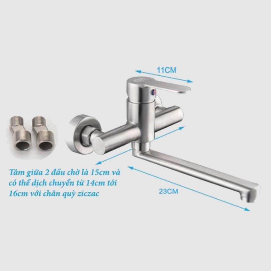 Vòi rửa chén bát cắm tường nóng lạnh Inox 304 xoay 360 độ 6016