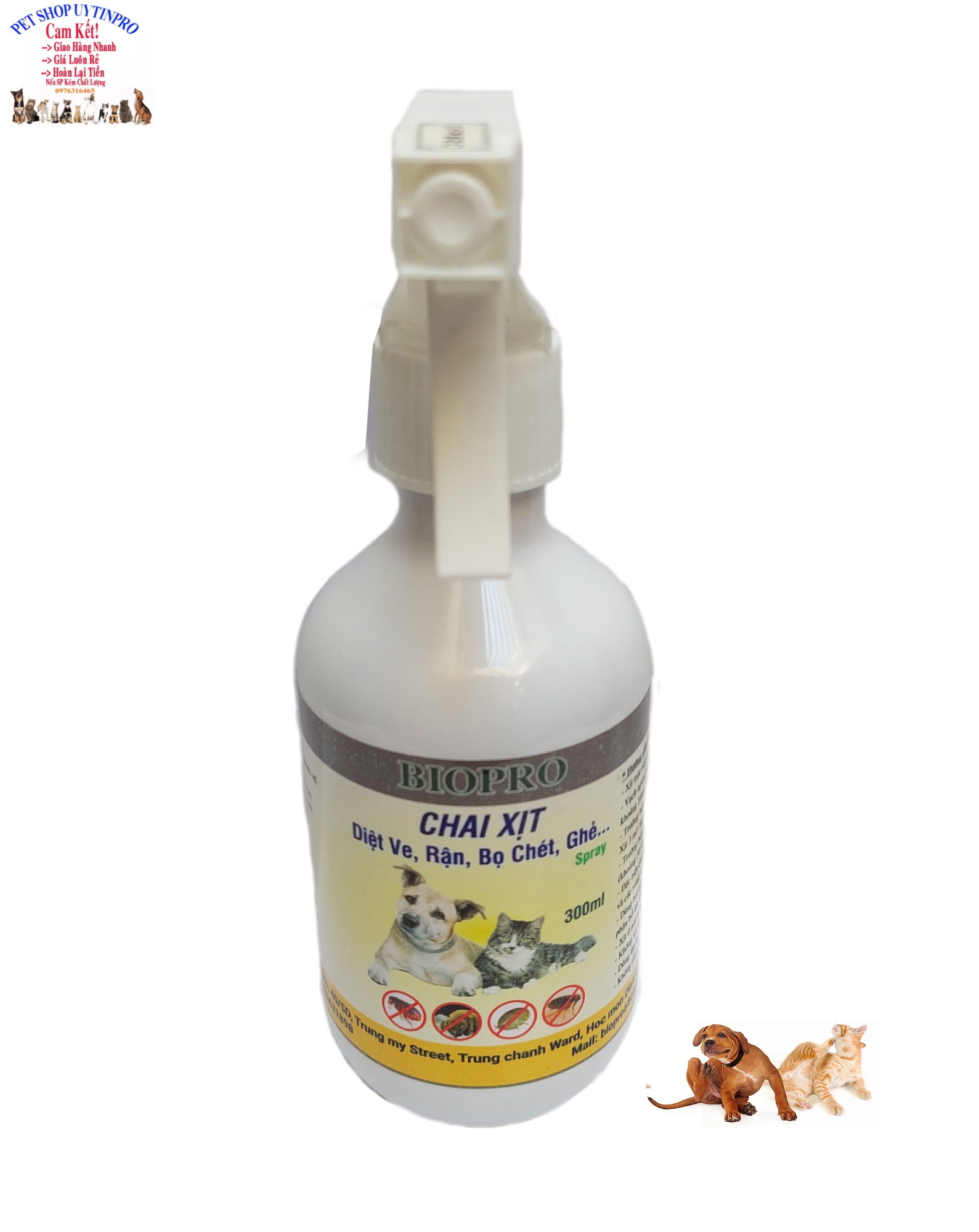 Chai xịt diệt sạch ve, rận, bọ chét cho Chó Mèo BioPro Chai 300ml Giúp diệt sạch và phòng ve, rận, bọ chét cho thú cưng