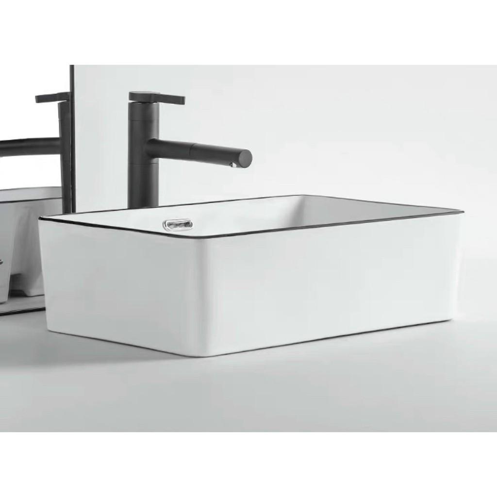 Chậu lavabo màu trắng viền đen hình chữ nhật