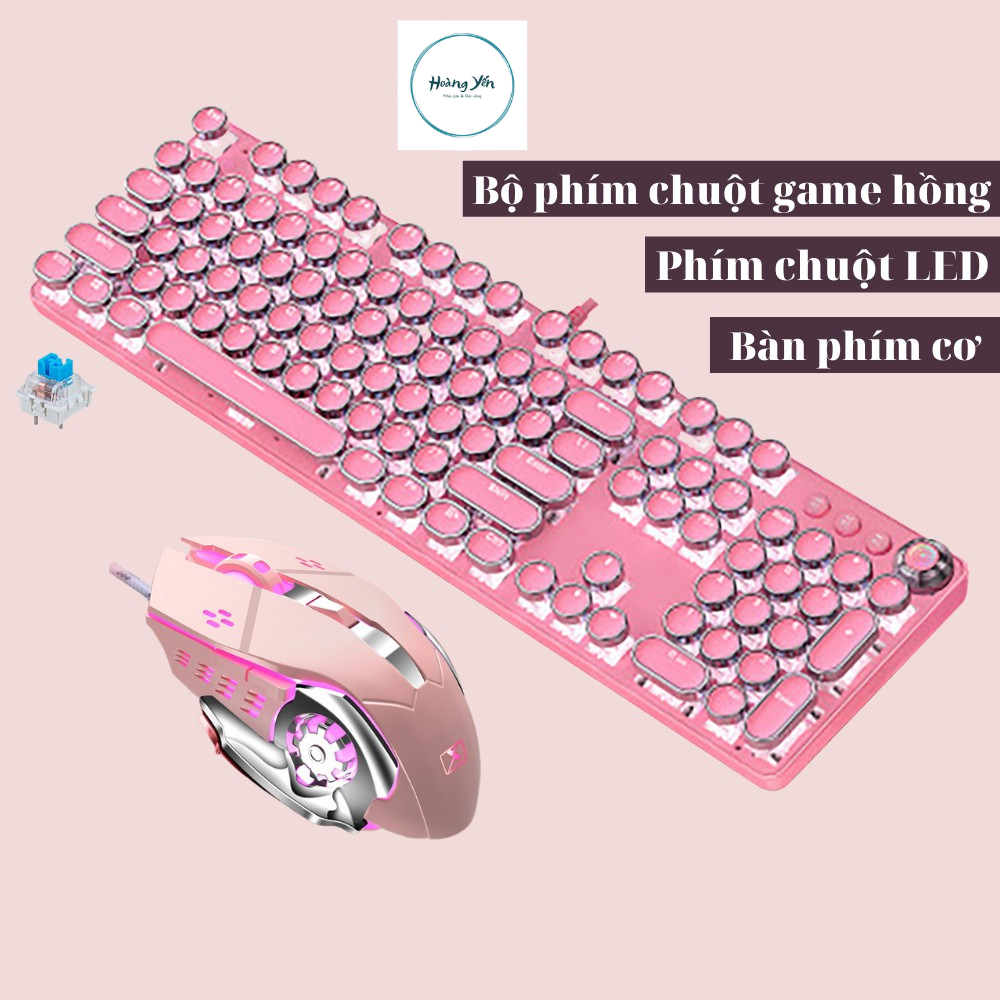 Bộ bàn phím CƠ và chuột full HỒNG siêu xinh cao cấp có đèn LED nhiều chế độ cho máy tính laptop pc T900 CROM+X500