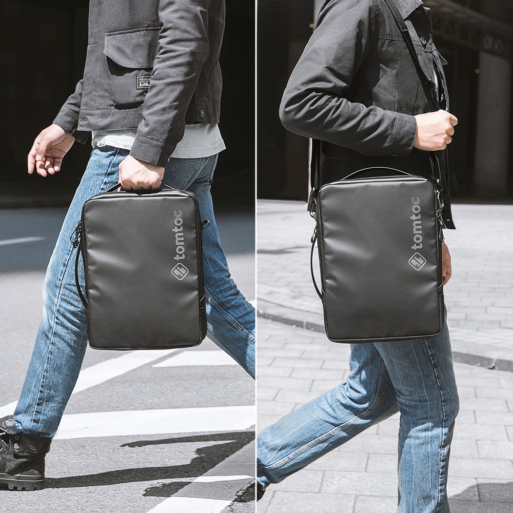 TÚI ĐEO CHÉO TOMTOC URBAN CODURA SHOULDER BAGS FOR ULTRABOOK 15″ BLACK - Hàng Chính Hãng