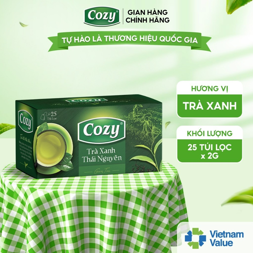 Cozy Xanh Thái Nguyên Túi lọc 25 gói x 2g Hộp