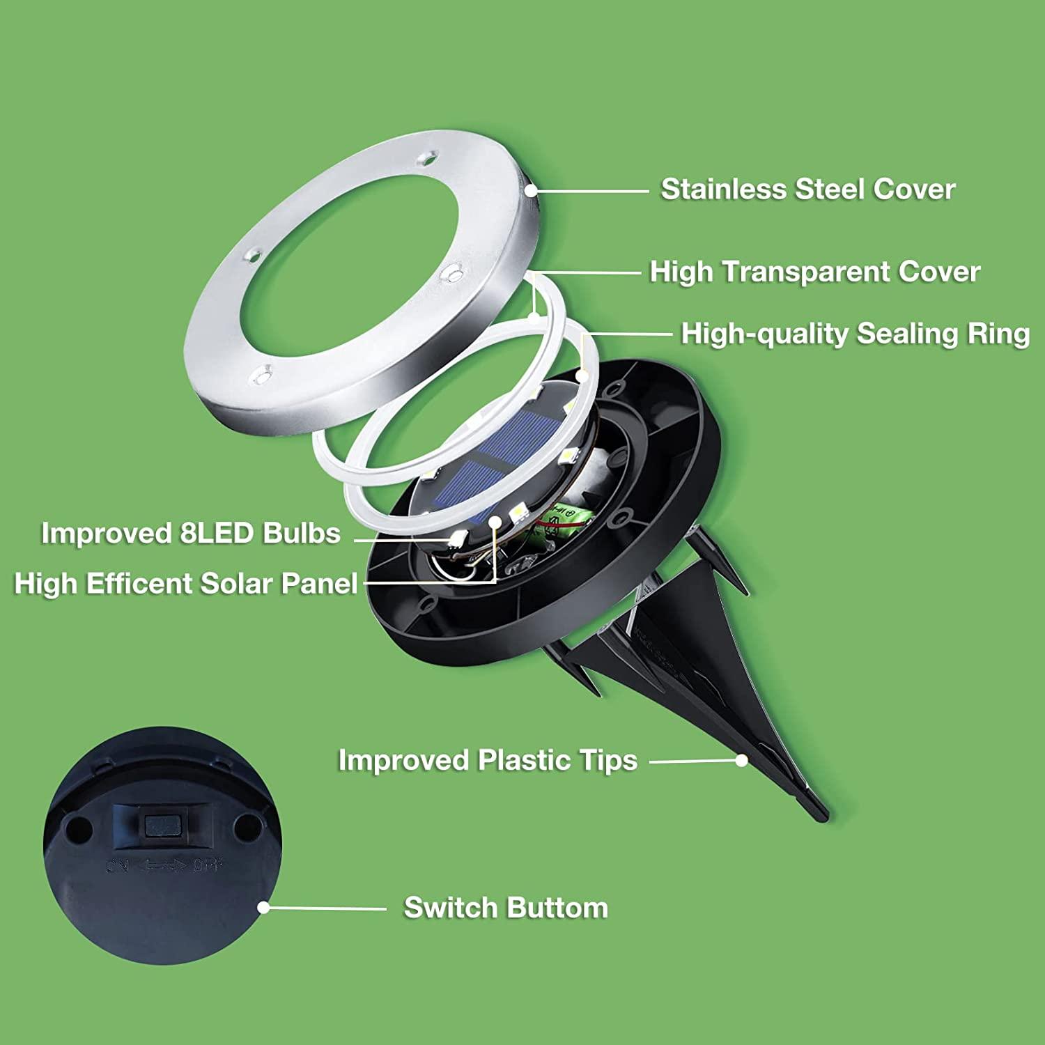 4 gói đèn mặt đất năng lượng mặt trời, 8 đèn LED sân vườn năng lượng mặt trời cho sân hiên bãi cỏ Lối đi bộ vỉa hè