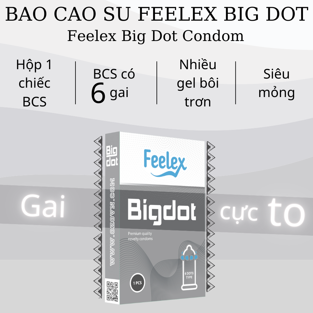Bao cao su Feelex Bigdot Gân Gai Bi lớn nhiều gel bôi trơn, Hộp 1 bcs