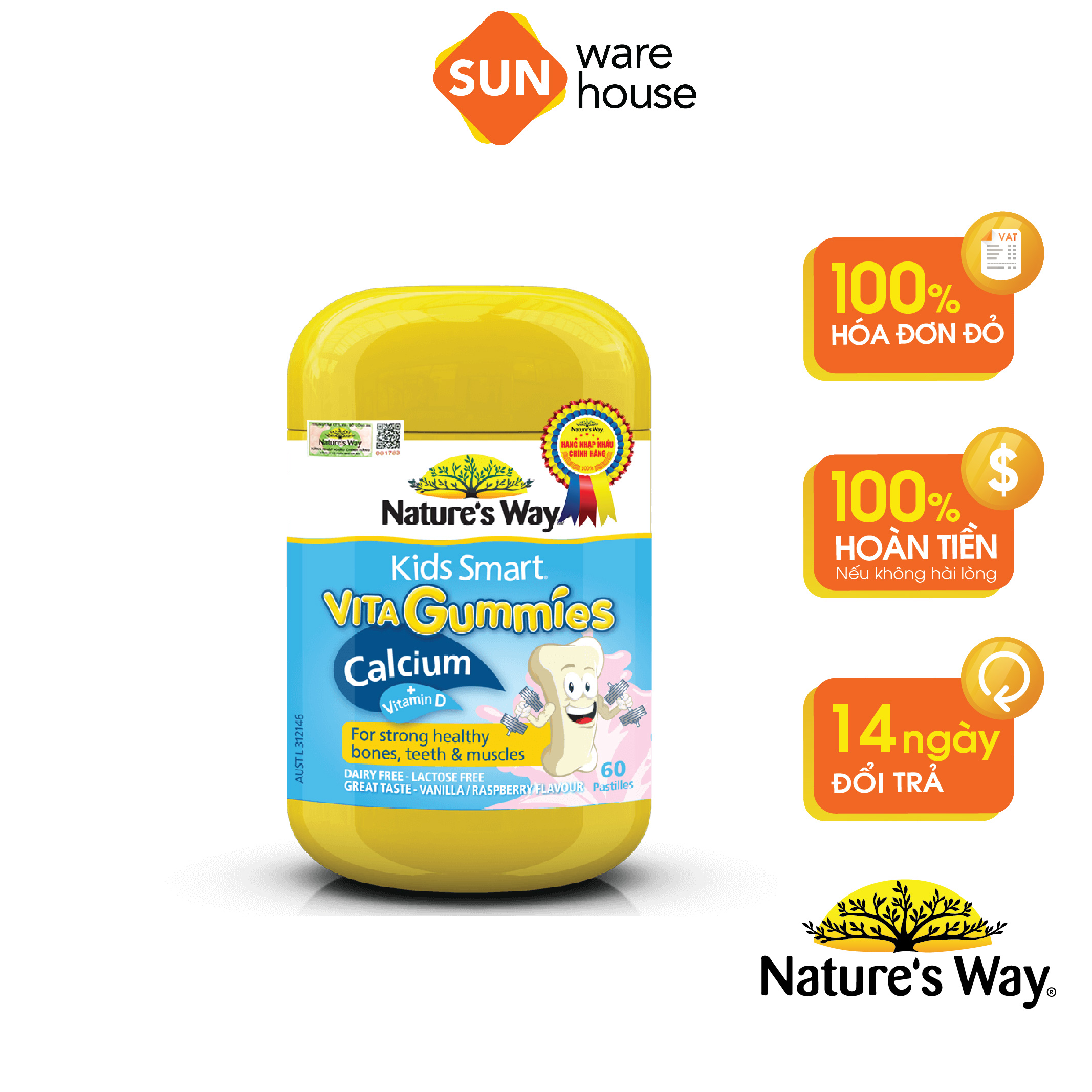 Kẹo Dẻo Canxi Cho Bé Nature’s Way Kids Smart Vita Gummies Calcium + Vitamin D Lọ 60 Viên