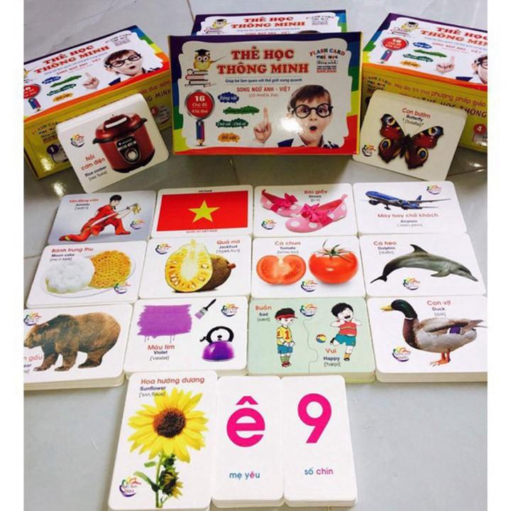 Bộ thẻ học 16 chủ đề song ngữ qua hình ảnh và chữ giáo dục cho trẻ từ 3 tuổi - Quà tặng sinh nhật cho bé