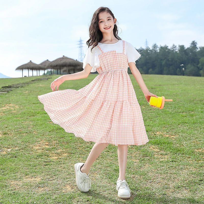 DONGSHOP HOT Trung Quốc lớn trẻ em ăn mặc cô gái ăn mặc mùa hè 2023 mùa hè lưới trẻ em váy đại dương