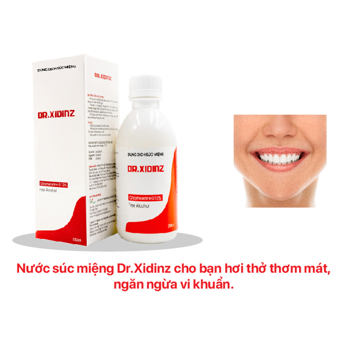 Nước súc miệng, sát trùng họng DR.XIDINZ với Chlorhexidine 0.12% (Chai 250 ml)