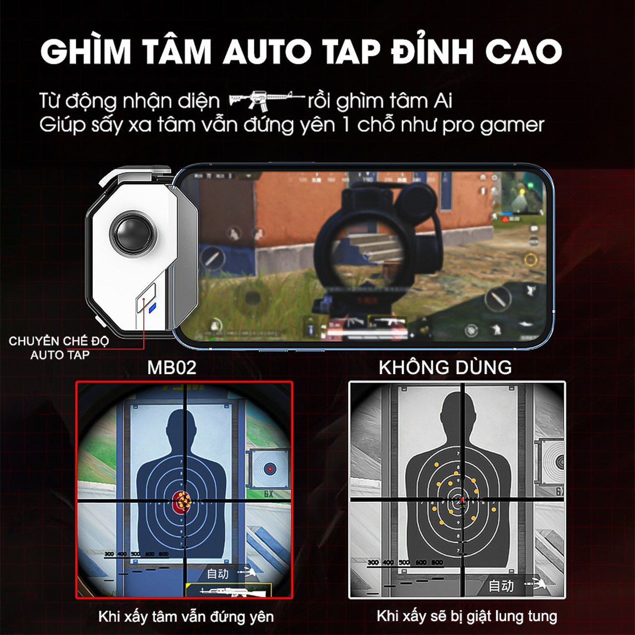 Tay cầm chơi game Vinetteam MEMO MB02 joystick ghìm tâm auto tap macro chơi liên quân freefire tốc chiến pubg cho điện thoại - hàng chính hãng