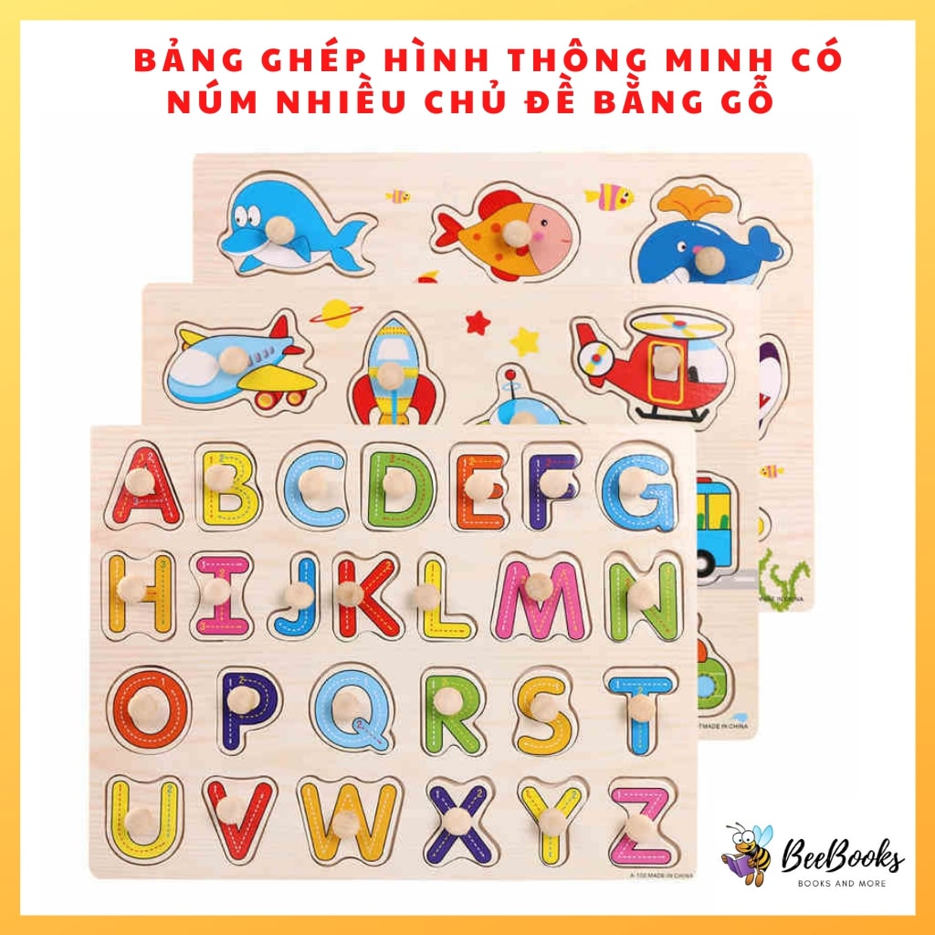 BẢNG GHÉP HÌNH THÔNG MINH CÓ NÚM NHIỀU CHỦ ĐỀ BẰNG GỖ - ĐỒ CHƠI PHÁT TRIỂN TRÍ TUỆ AN TOÀN CHO BÉ