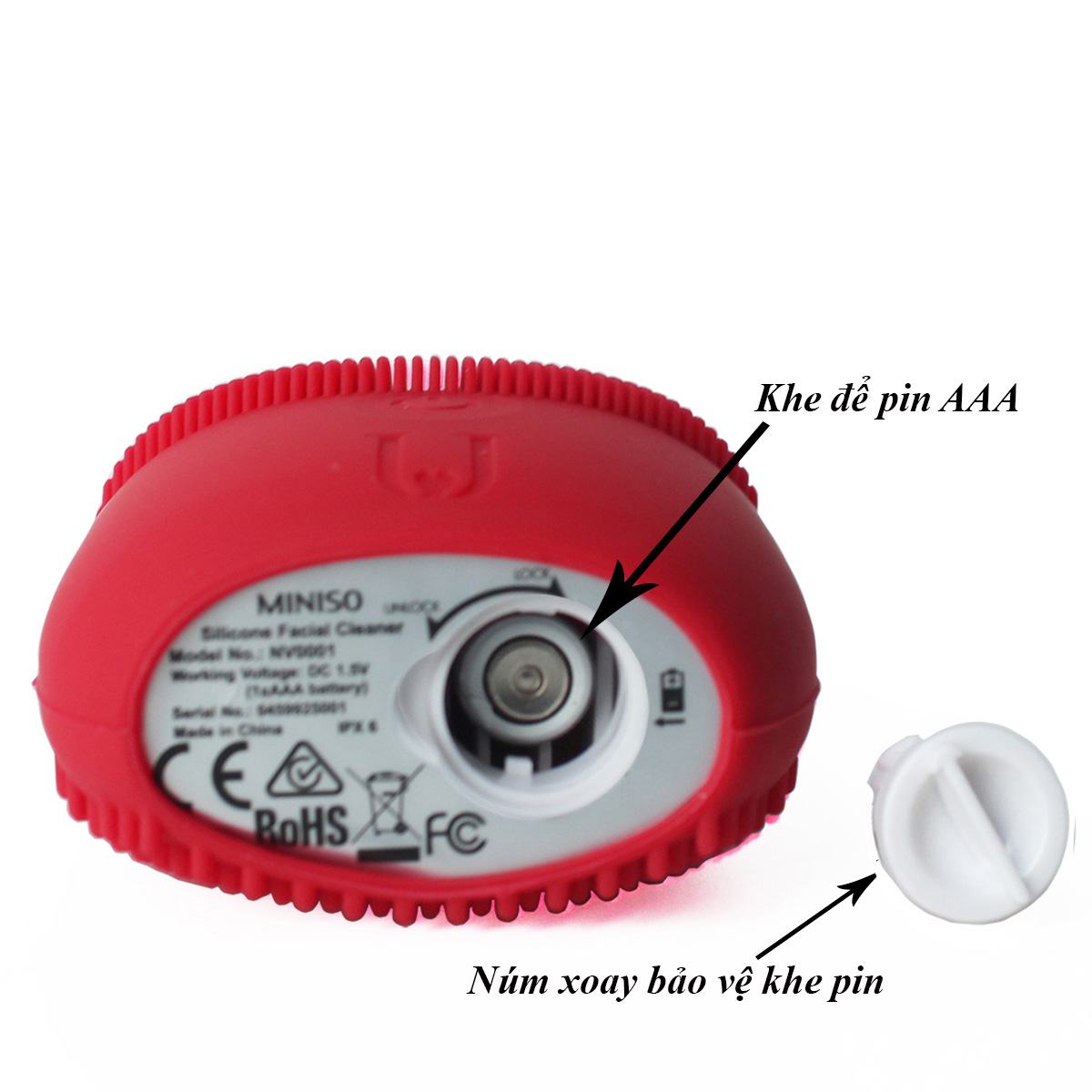 Máy rửa mặt silicone chạy pin MINISO SILICONE FACIAL CLEANER kết hợp làm sạch sâu và mát xa thư giãn nhờ sóng âm (đỏ) chính hãng - MNS071