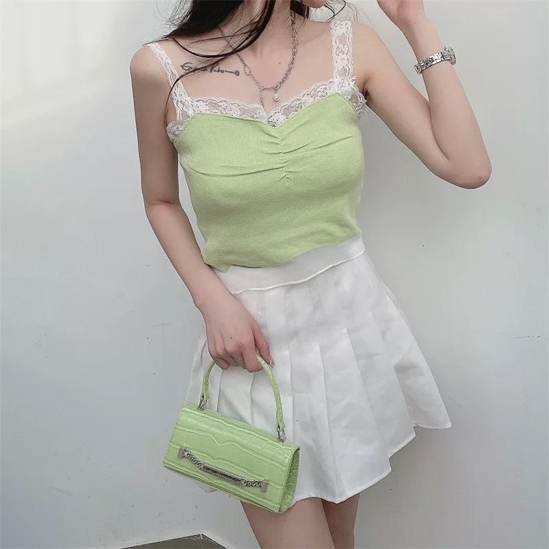 MS619 Áo kiểu nữ hai dây ren phối voan rúm ngực