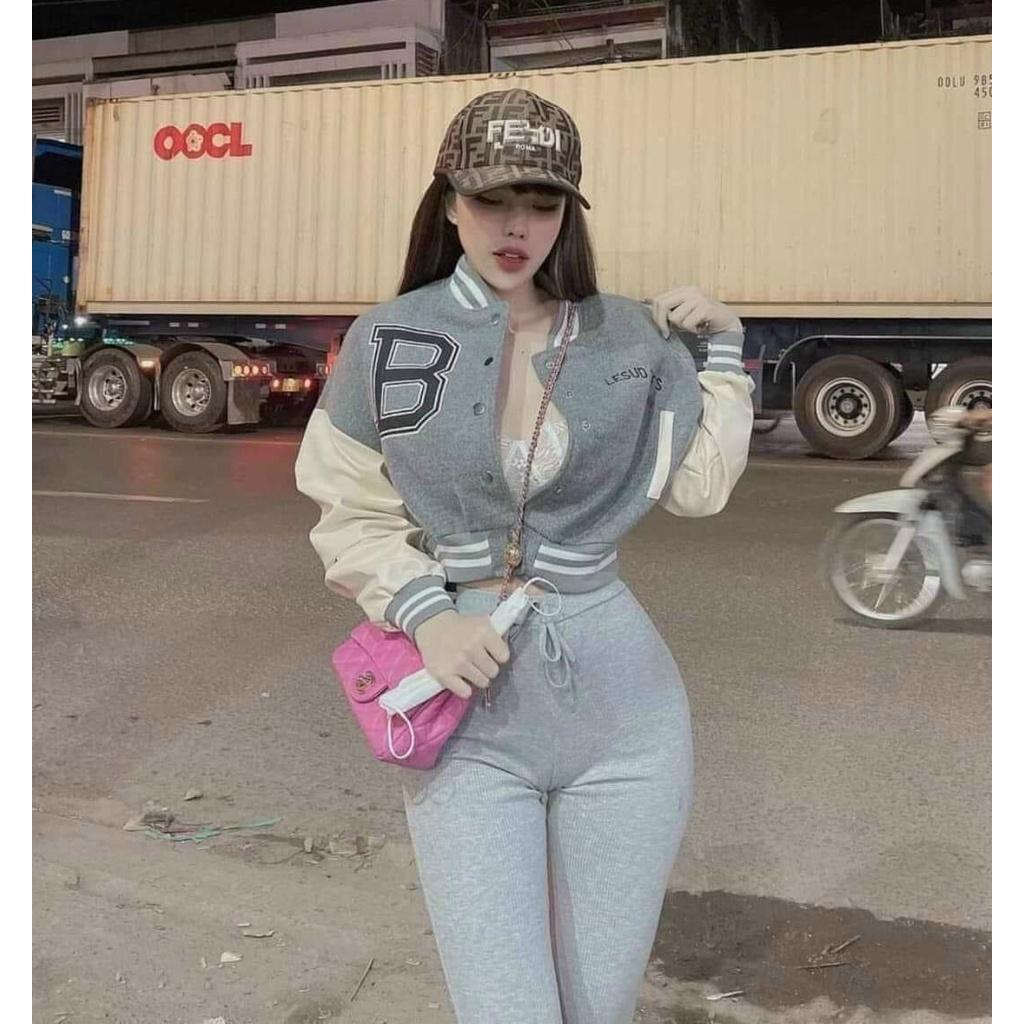 ÁO KHOÁC NỈ BOMBER LOGO B THÊU FORM LỬNG HOT HIT NĂM NĂY