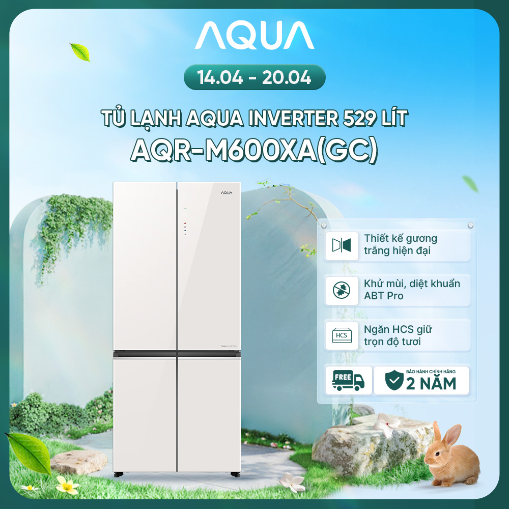 Tủ lạnh Aqua Inverter 529L AQR-M600XA(GC) - Mặt gương trắng - Bảo hành 2 năm - Freeship toàn quốc - Hàng chính hãng