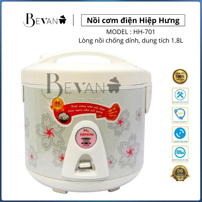 Nồi cơm điện nắp gài hàng chính hãng Hiệp Hưng HH-701 Bevano, giá nồi cơm điện mini cơ 1.8L hợp lý không dính đa năng, tiết kiệm năng lượng, phù hợp căn hộ nhỏ, phòng trọ tập thể