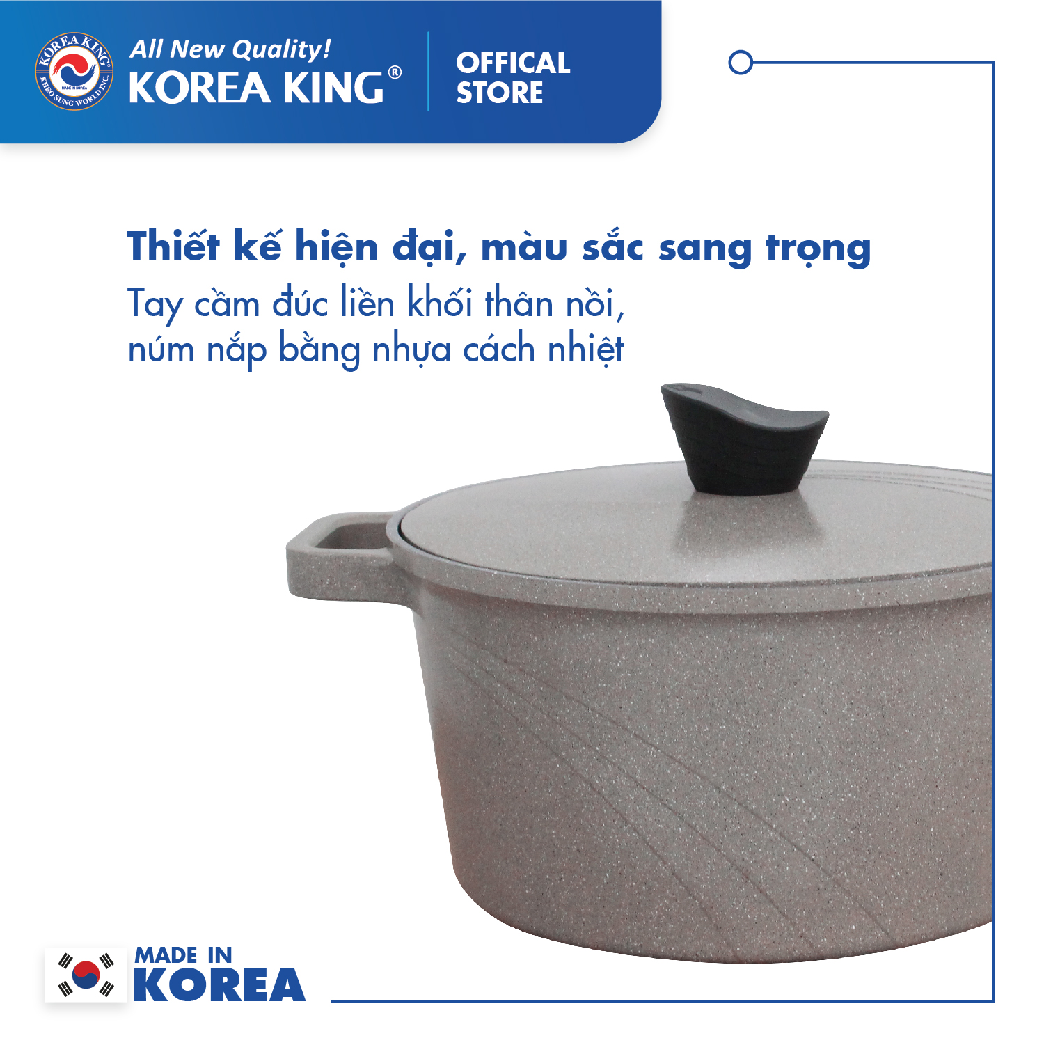 Nồi nấu Levante đáy từ Korea King KP-24LI(Nồi, nắp bằng nhôm đúc, phủ men chống dính Ceramic, Ø24cm)