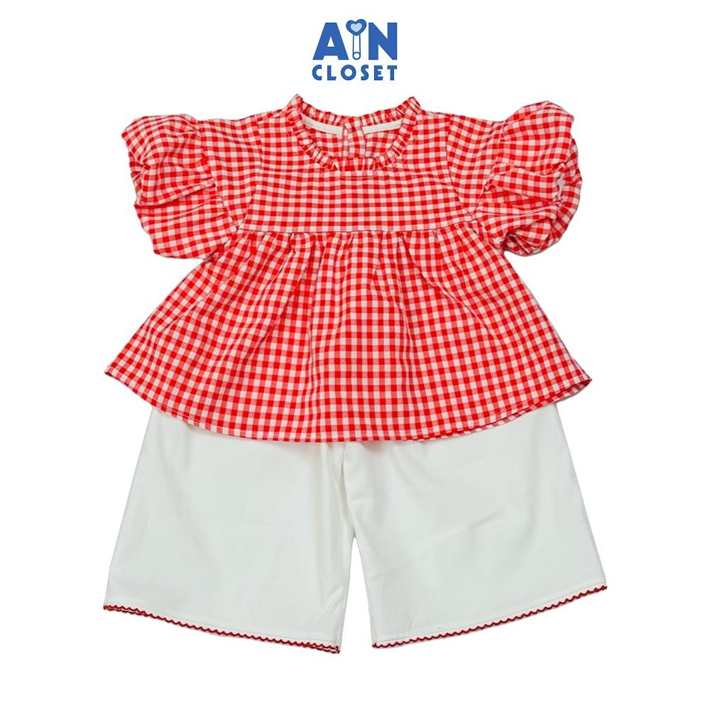 Bộ quần áo Lửng bé gái hoạ tiết Caro Viền Đỏ Cotton - AICDBGELFKH4 - AIN Closet