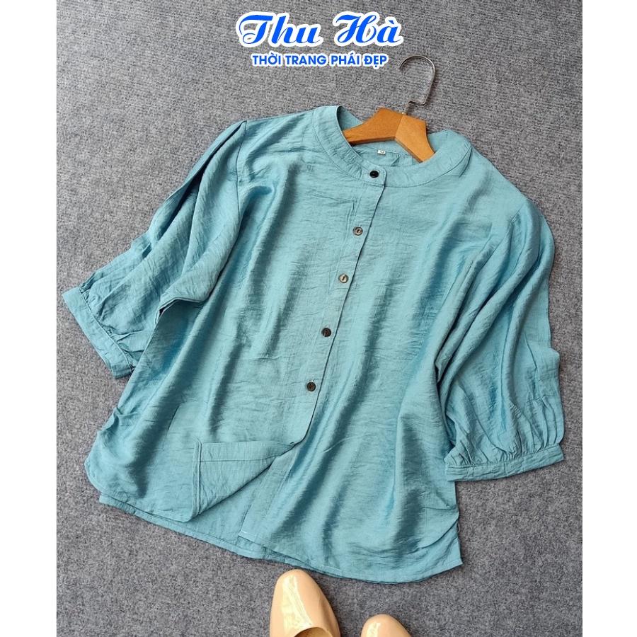 Áo sơ mi đũi nữ tay lỡ cổ tròn Thu Hà form rộng bigsize che khuyết điểm mặc đi làm đi chơi đều phù hợp SMH.34