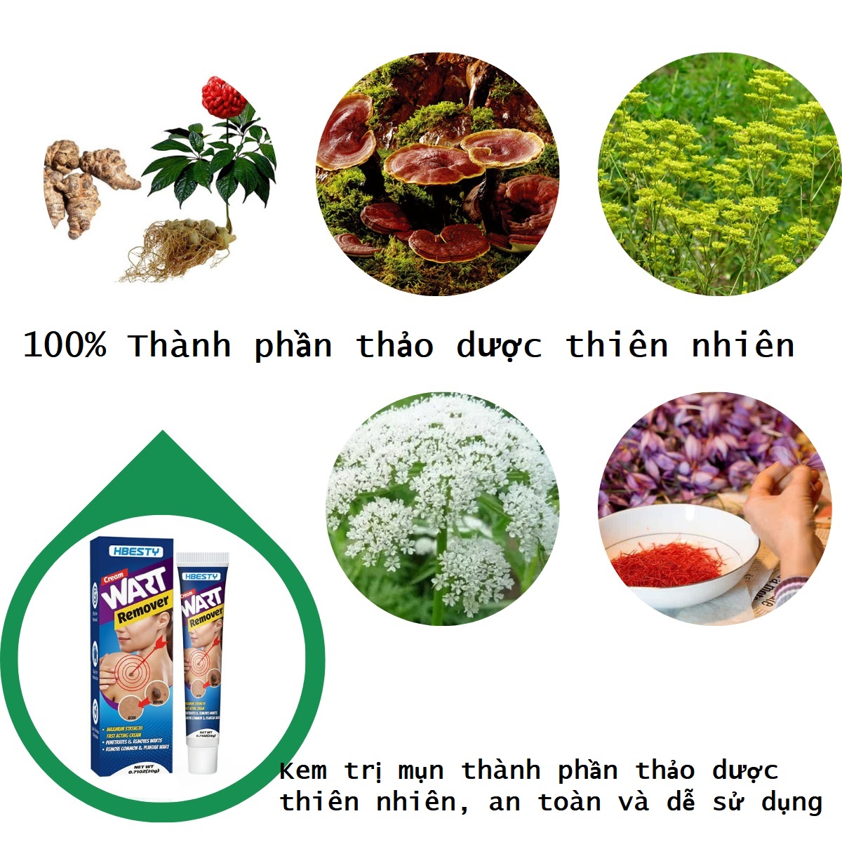 Kem thảo dược đánh bay mụn thịt, mụn cơm, mụn quanh mắt, da mặt sần sùi, ... thành phần thảo dược 100%_HBESTY