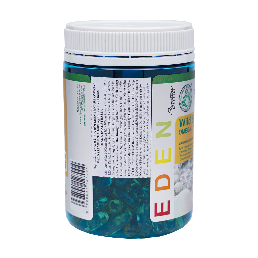 Thực phẩm bảo vệ sức khỏe dầu cá hồi vị chanh bổ sung Omega 3 Eden Omega 3 Salmon Oil Fruity 180s (Hộp 180 viên)