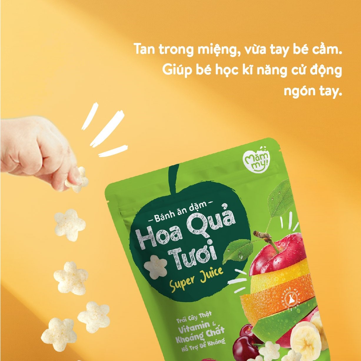 Bánh ăn dặm hoa quả tươi Mămmy tan trong miệng, từ trái cây thật giàu vitamin, khoáng chất hỗ trợ đề kháng 25 gram