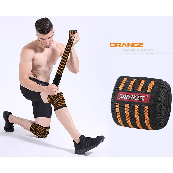 Băng Đầu Gối , Bó Gối Thể Thao Chính Hãng Aolikes 7167 Dài 180Cm 1 Đôi Magic - Đen Sọc Cam - 1 Đôi