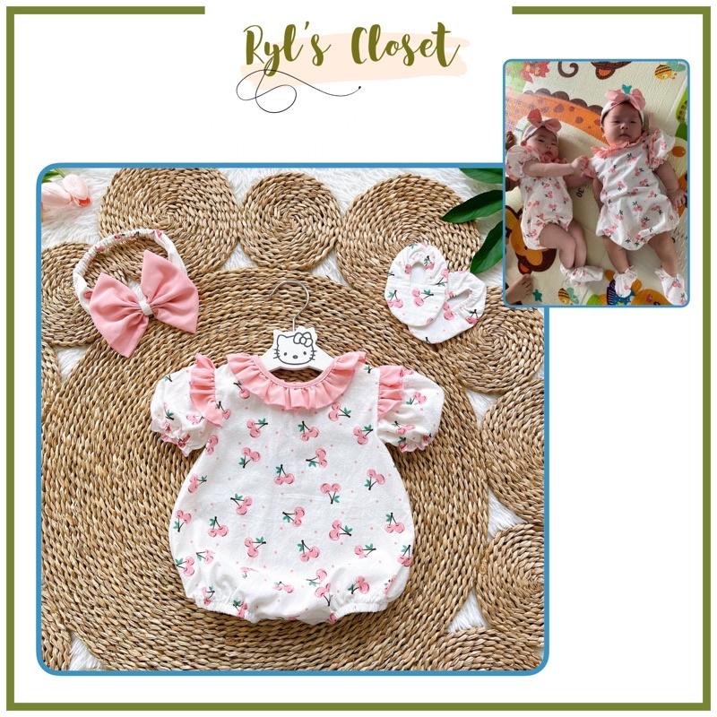 Body hoạ tiết quả cherry hồng phối cổ bèo xinh cho bé