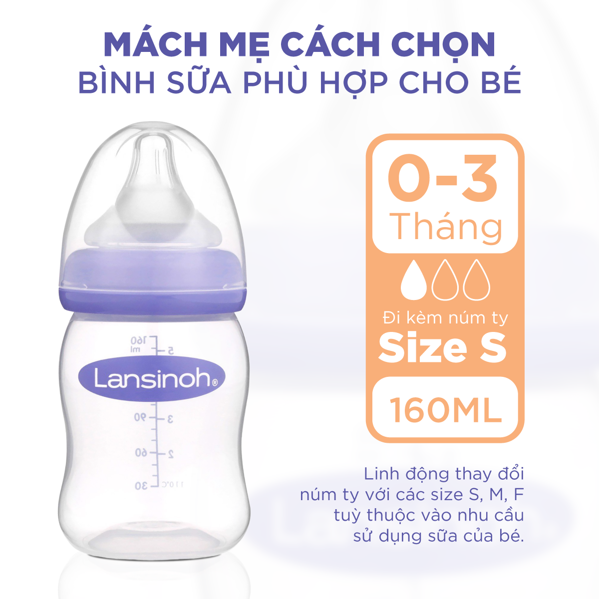 2 Bình Sữa Cổ Rộng Lansinoh 160ml TẶNG 1 Núm Vú Cổ Rộng Lansinoh Size F