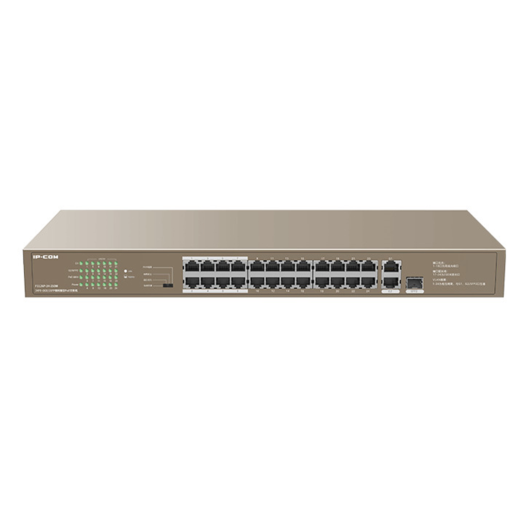 Switch  24 cổng PoE - Tx RJ45 Ports  10/100Mbps +1 cổng Gigabit/SFP  IP-COM F1126P-24-250W - Hàng chính hãng