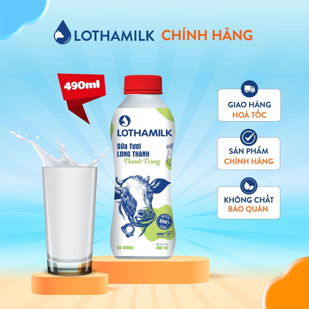 Sữa tươi thanh trùng Lothamilk chai 490ml