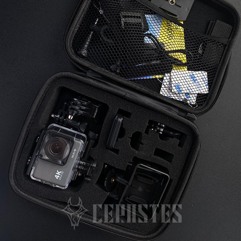 Camera hành động Cerastes 4K60fps với điều khiển từ xa WiFi, ổn định hình ảnh điện tử, phù hợp cho các môn thể thao lặn và ngoài trời.