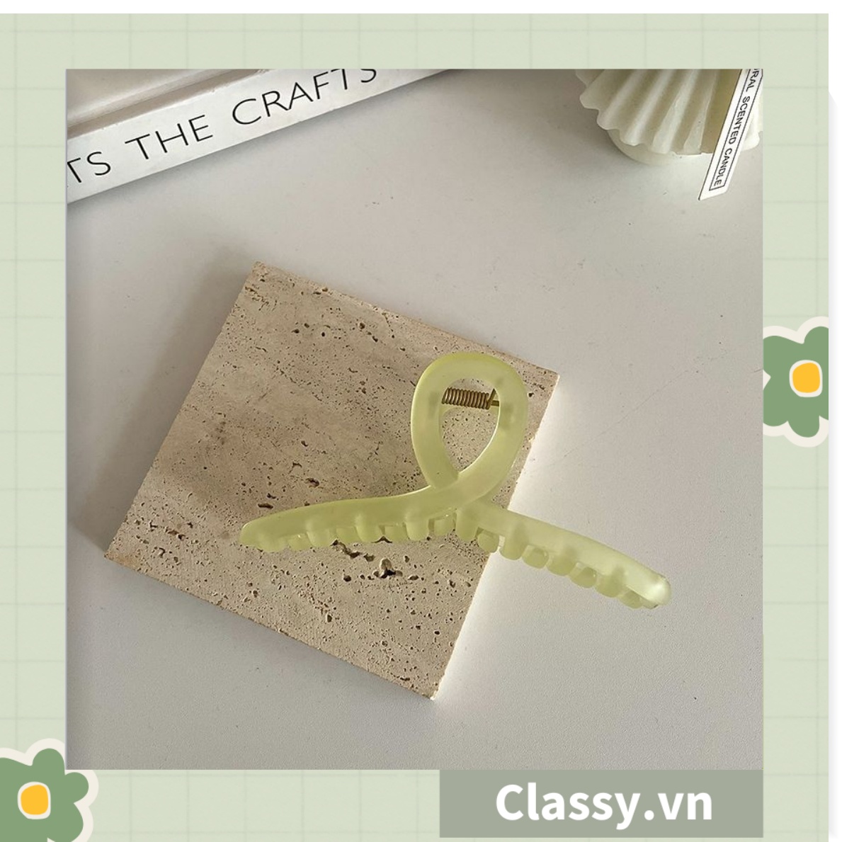 Kẹp tóc càng cua Classy màu xanh lá, dạng kẹp trong đục, nhiều kiểu dáng hiện đại PK1169