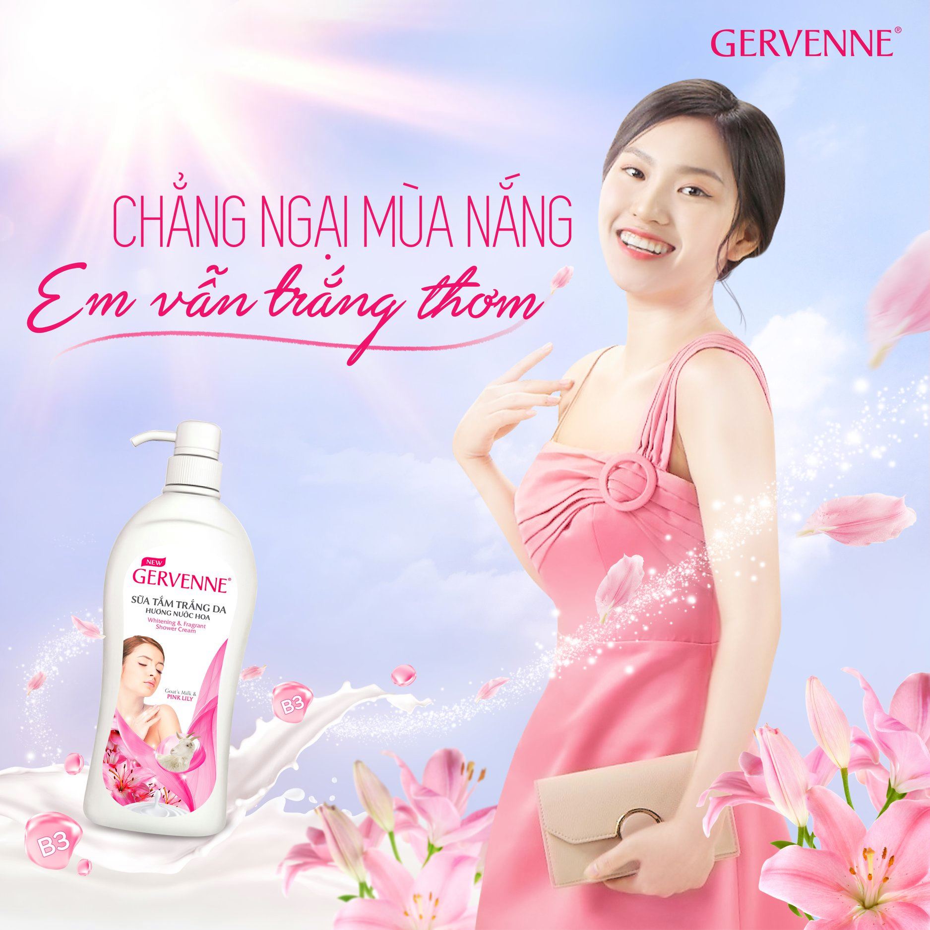 Gervenne Combo 2 Sữa tắm Trắng da Hương nước hoa Pink Lily (450g/chai)