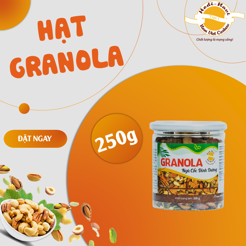 Hũ ngũ cốc granola 250g. vị mật ong, 20% yến mạch