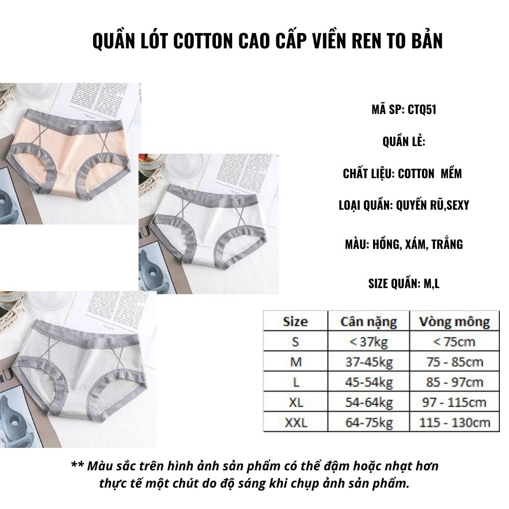 Quần lót cotton cao cấp viền ren to bảng