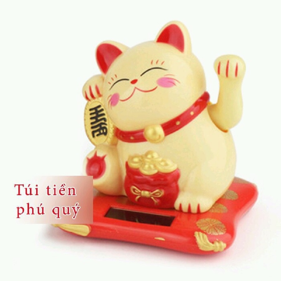 Mèo may mắn vẫy tay năng lượng mặt trời size trung