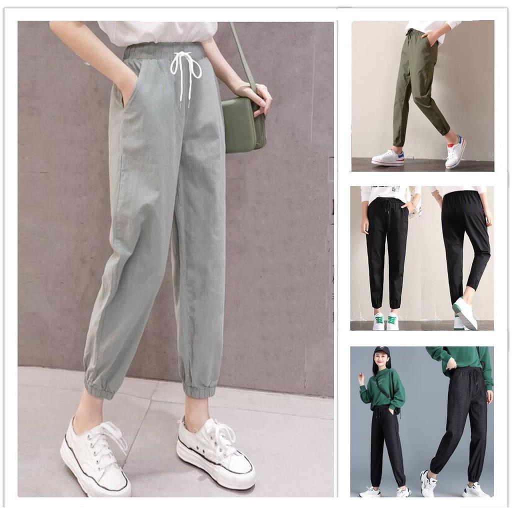 Quần Jogger nữ cạp chun bo gấu thể thao xuất dư