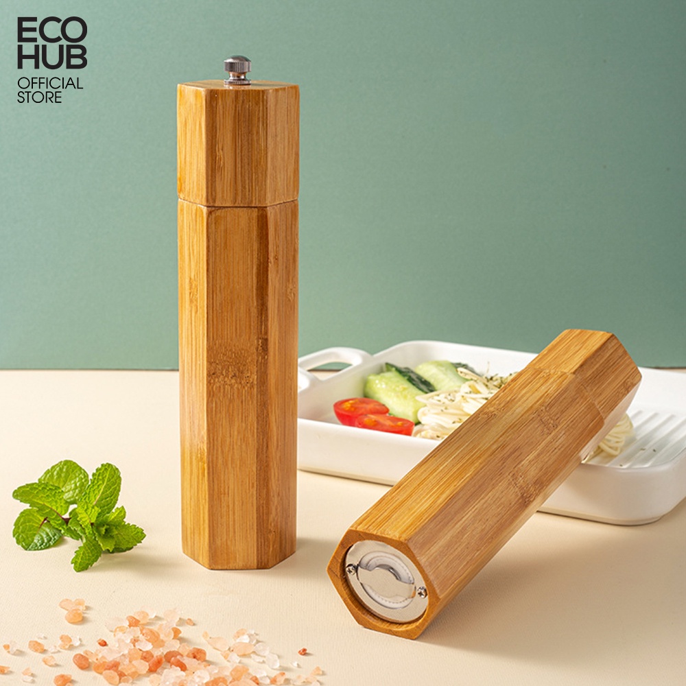 Dụng cụ xay tiêu ECOHUB có cầm tay bằng Tre sang trọng, tiện lợi thân thiện với nhà hàng và gia đình (Bamboo Pepper Grinder)