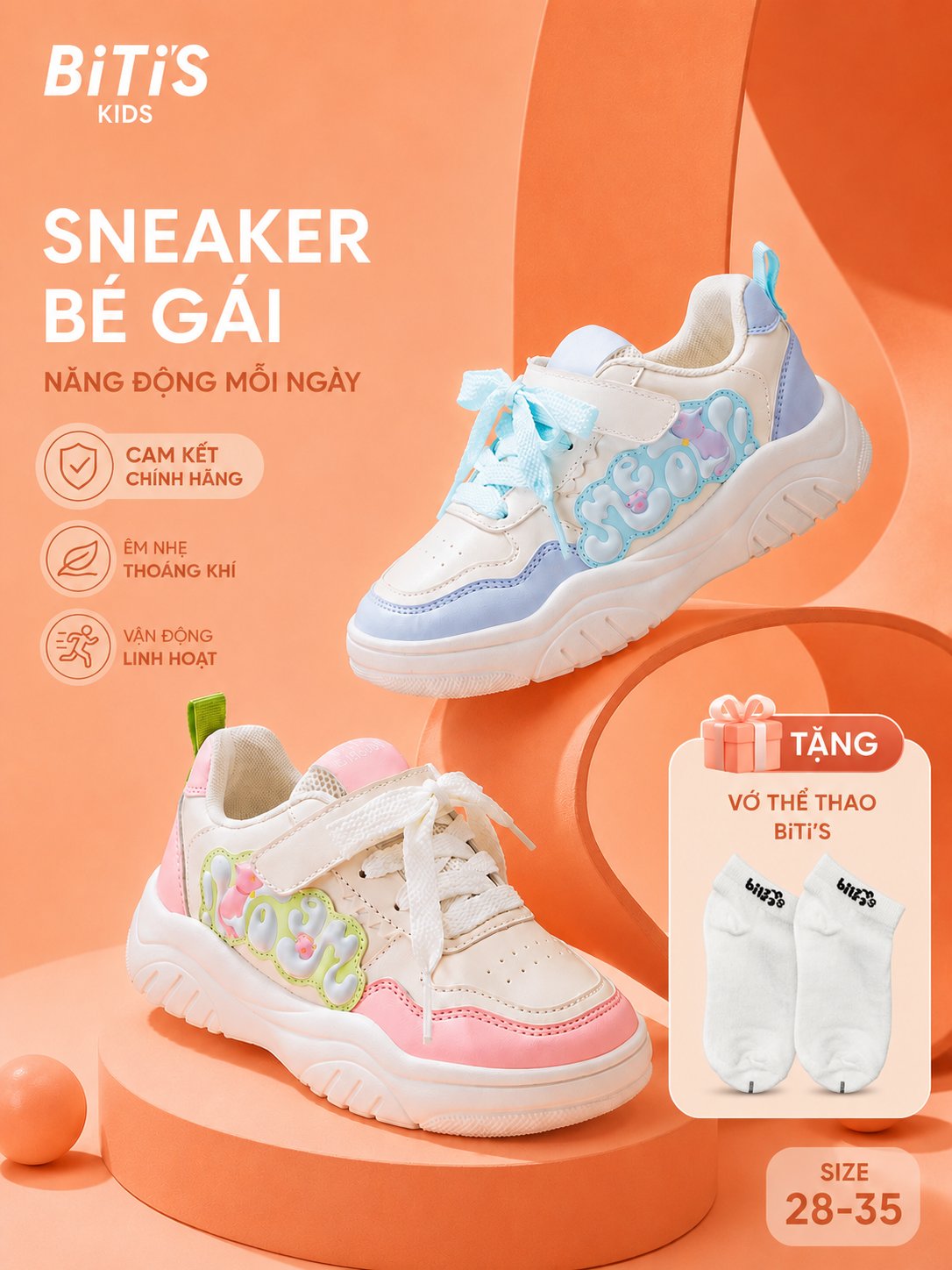 Giày Thể Thao Bé Gái Biti's Dino  ( 28-35)