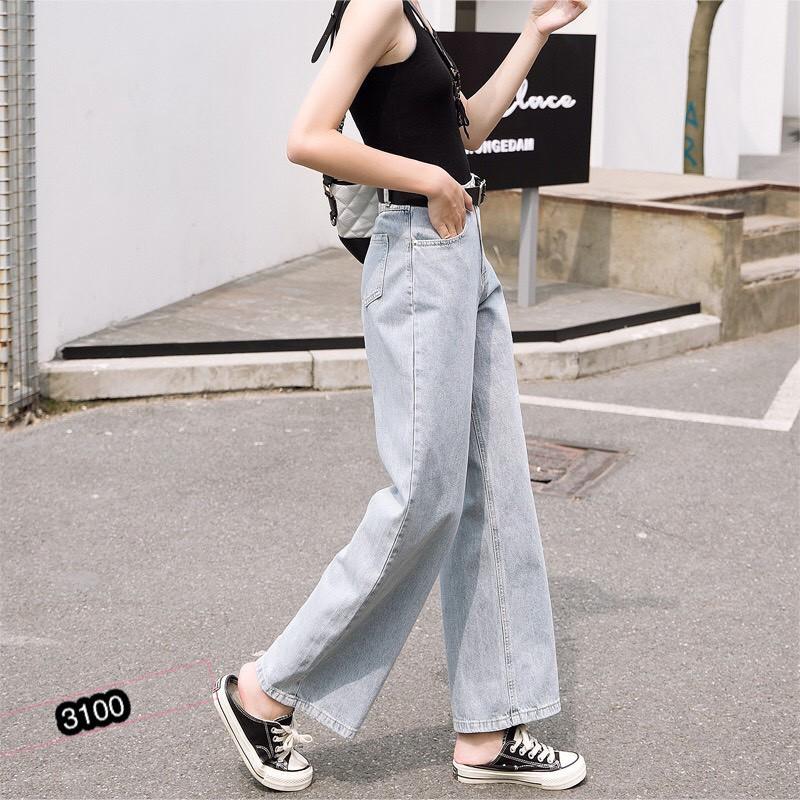 QUẦN JEAN DÀI ỐNG RỘNG LƯNG CAO TRƠN BASIC - QUẦN BÒ NỮ CULOTTES SUÔNG 61