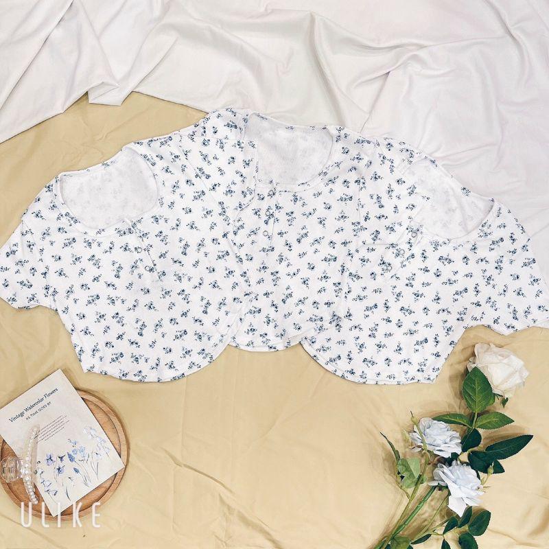 Áo croptop vạt bầu nút bấm in hoa