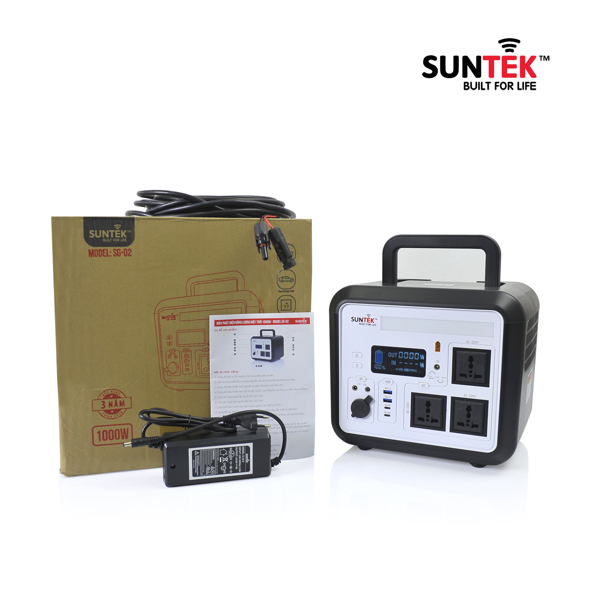 Máy Phát Điện SUNTEK SG-02 1000W Sạc Bằng Năng Lượng Mặt Trời - Hàng Chính Hãng - Bảo hành 3 năm