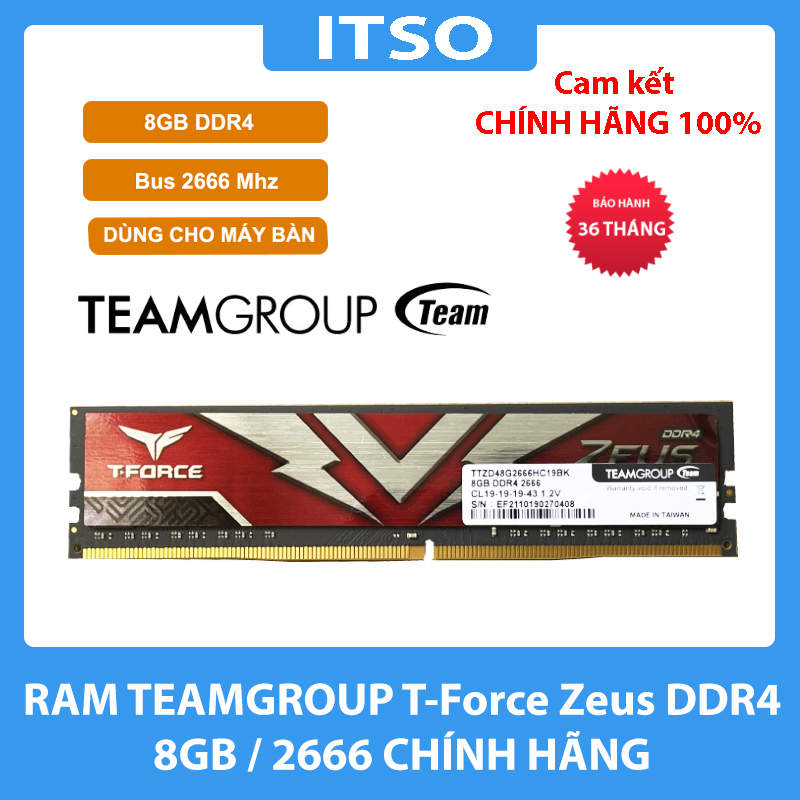 RAM máy tính TeamGroup T-Force Zeus 8GB DDR4 Bus 2666 - Hàng chính hãng