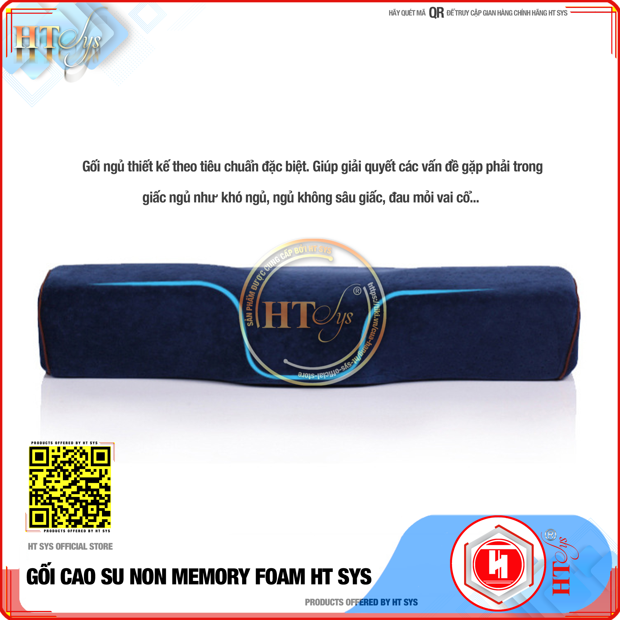 Hình ảnh Gối ngủ cao su non HT SYS - Ruột gối Memory Foam công nghệ Nhật Bản - Gối giúp ngủ nhanh , chống mỏi vai gáy - Mang đến giấc ngủ ngon cho mọi nhà