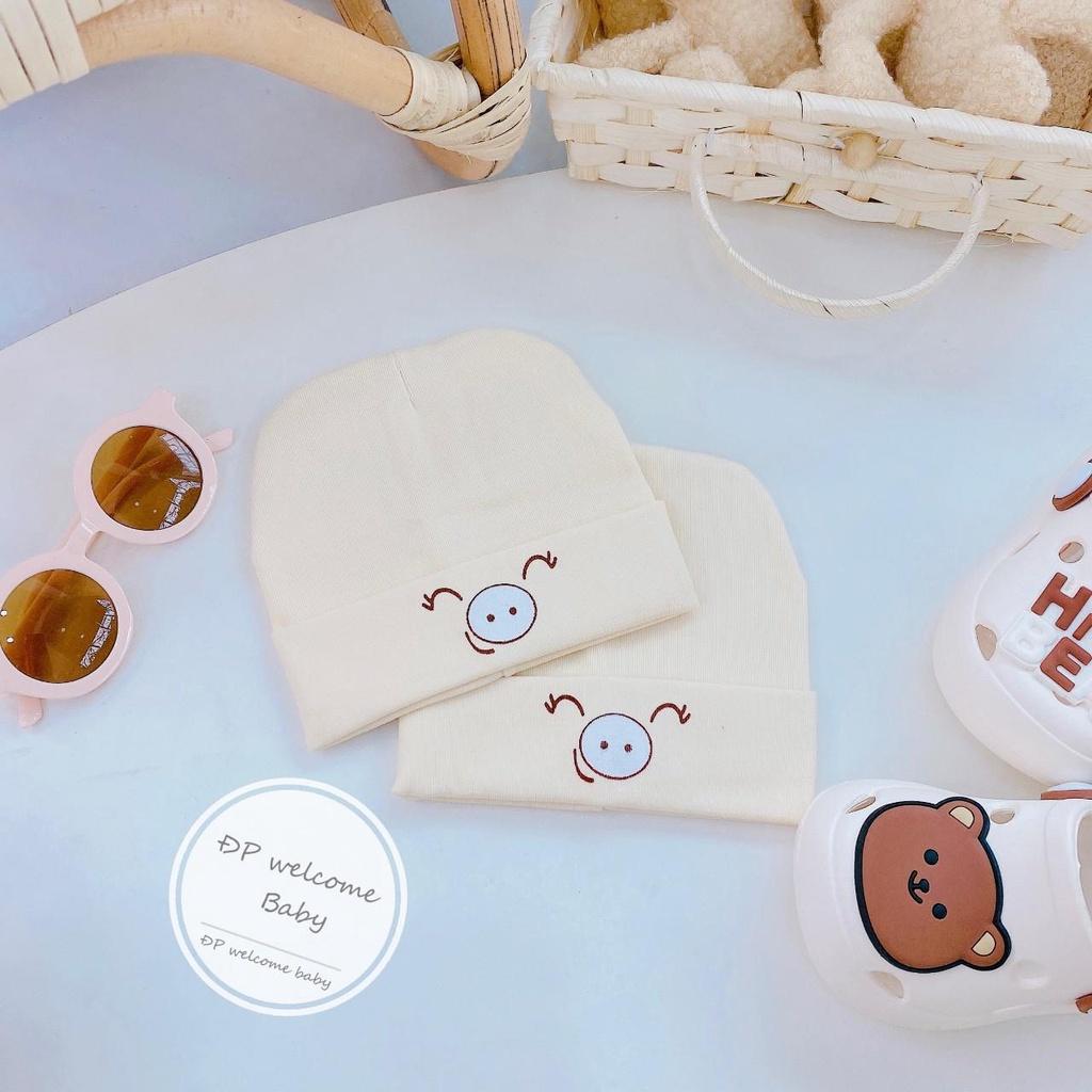 Mũ sơ sinh in hình chú lợn đáng yêu chất borip cho bé trai, bé gái
