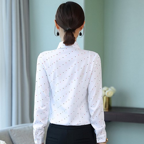 Áo Sơ Mi Nữ Công Sở Thắt Nơ Cổ Nữ Tính Hoạt Tiết Chấm Bi Và Cherry