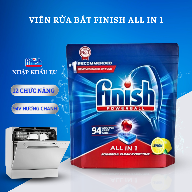 Túi 94 viên rửa chén Finish All In 1 Max Dishwasher Tablets QT04590