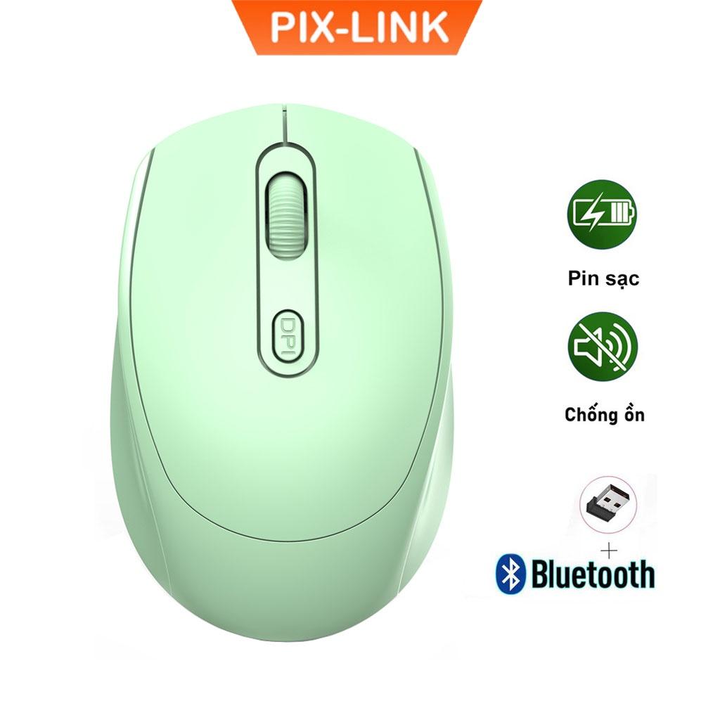 Chuột Không Dây Bluetooth PIX-LINK P100B Chống Ồn, DPI 1600, Chế Độ Kép Wireless Usb 2.4Ghz, Bluetooth Dùng Cho Macbook, Laptop, PC - Hàng chính Hãng