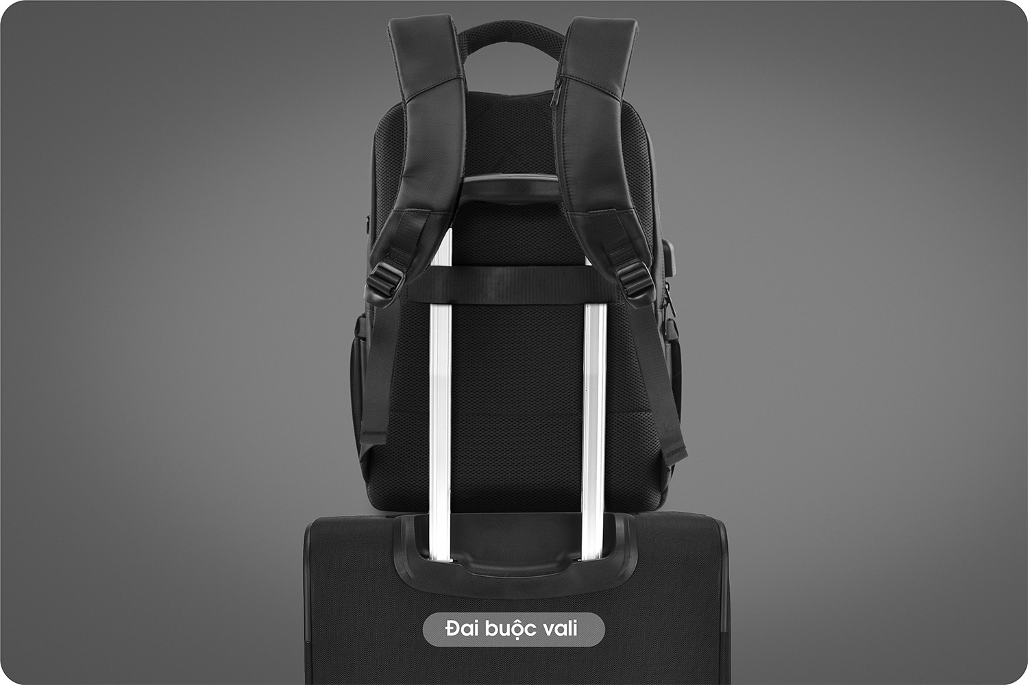 Balo laptop KINGBAG MARCUS 15”, nhiều ngăn sức chứa lớn, tích hợp USB, trượt nước, đai buộc vali, màu đen - Hàng chính hãng