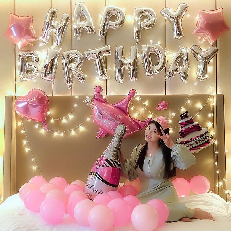 Set sinh nhật - Set trang trí sinh nhật Happy Birthday màu hồng dễ thương cho mọi lứa tuổi